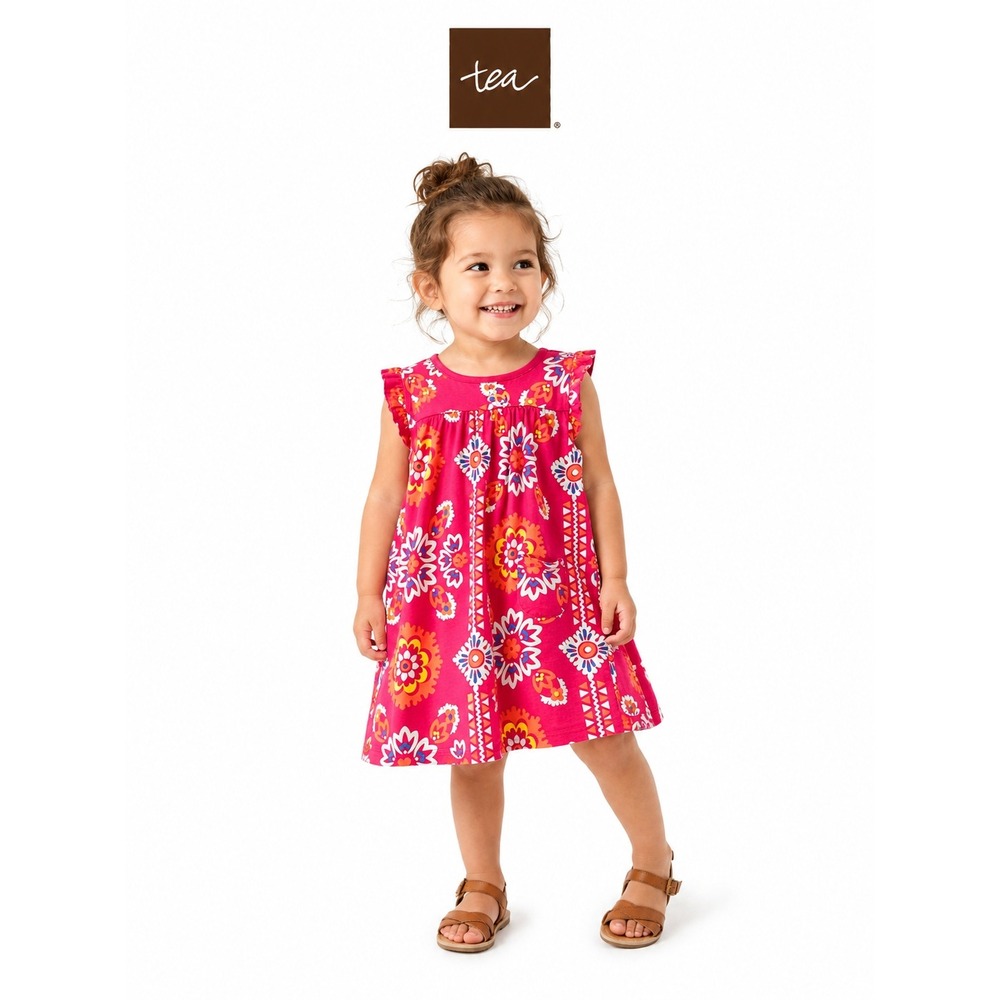 Tea Collection Girls Pink Boho Floral Pocket Dress Size 6